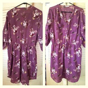 Junior Large Wine Purple Floral Button Up Dress